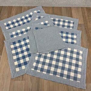 Vtg Set of 6  Park Designs Blue Buffalo Check Gingham Placemats Napkins Cotton